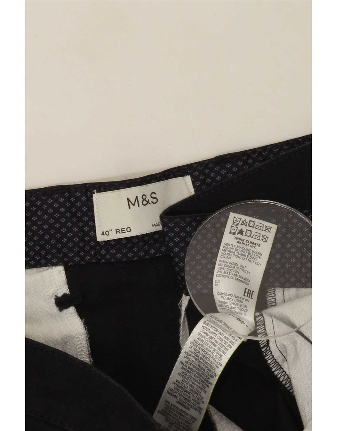 Pantaloncini chino da uomo Marks & Spencer W40 XL cotone blu navy