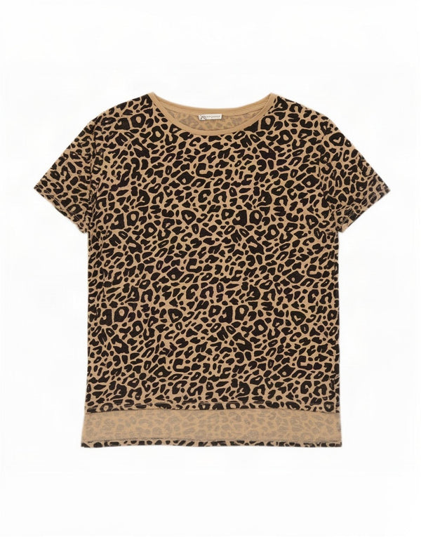 T-shirt da donna Zara Top UK 16 grande stampa animalier beige