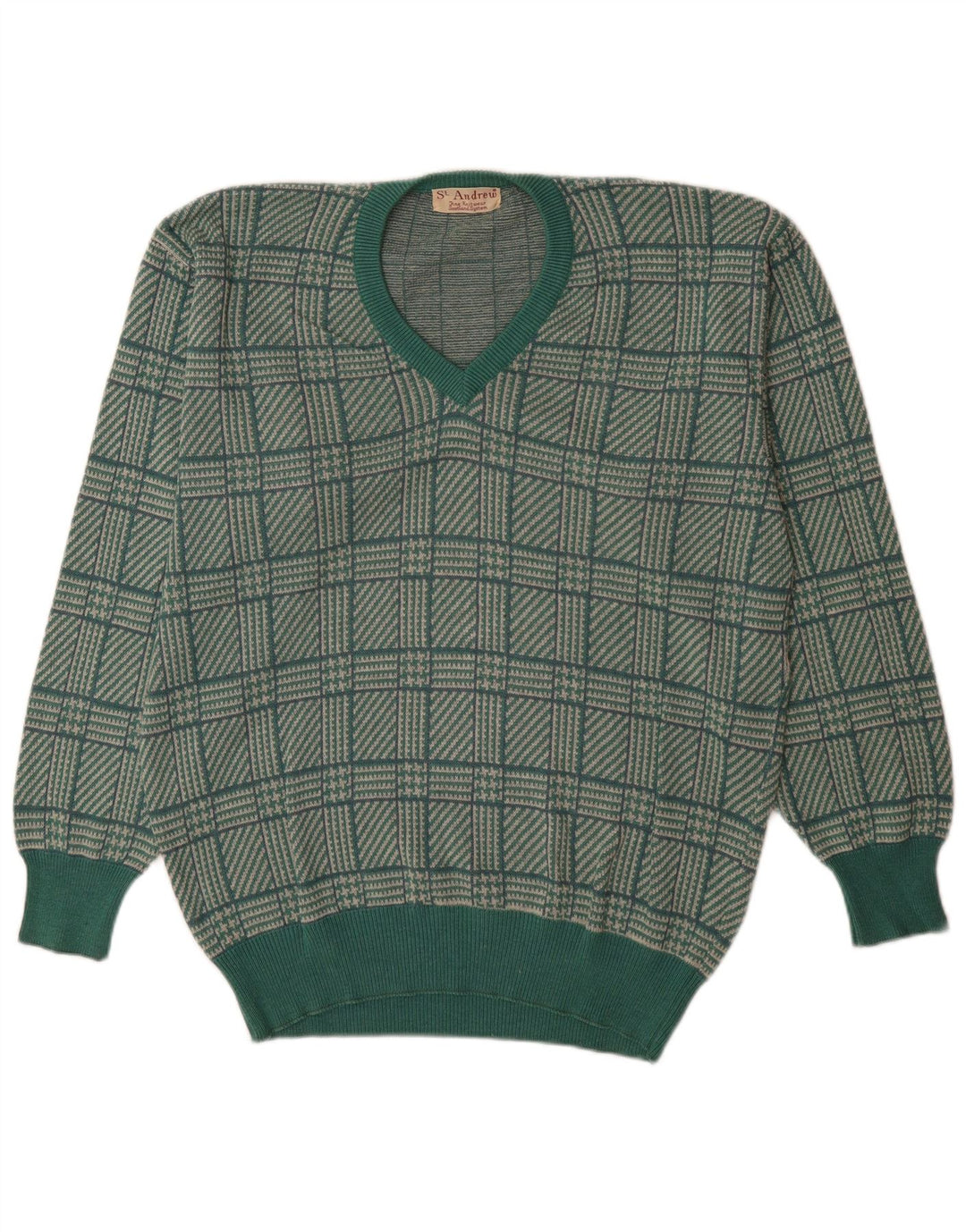 Maglione da uomo con scollo a V St. Andrews, grande pied de poule verde