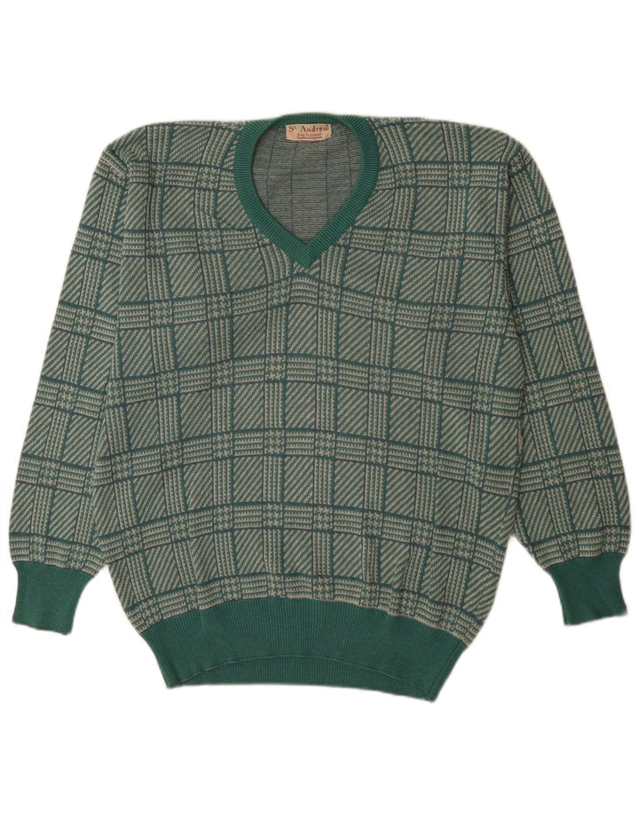 Maglione da uomo con scollo a V St. Andrews, grande pied de poule verde