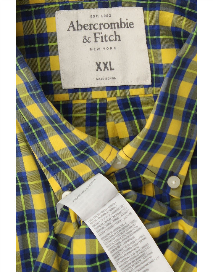 ABERCROMBIE & FITCH Camicia muscolosa da uomo 2XL Cotone a quadri gialli