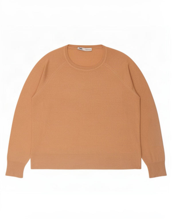 Zara Womens Boat Neck Jumper Sweater UK 14 Medium Beige Viscose