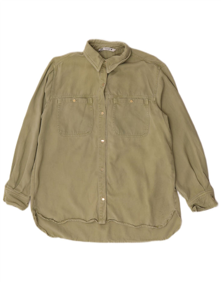 Camicia di jeans oversize da donna Zara UK 10 Small Khaki Lyocell