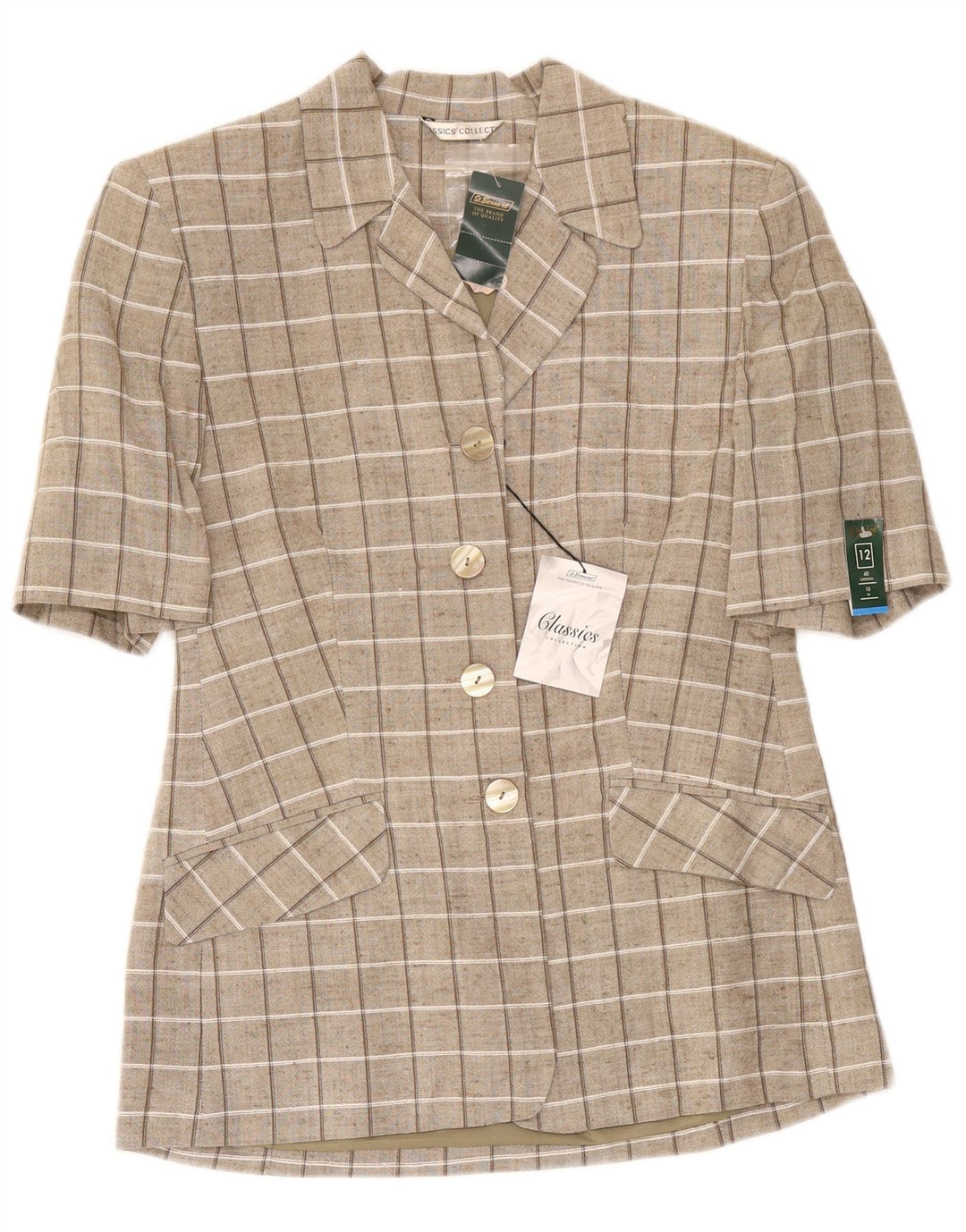 Top cardigan a maniche corte da donna St. Bernard UK 12 a quadri marrone medio