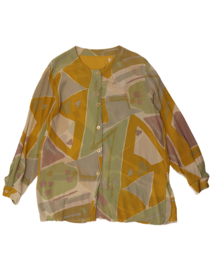 Camicetta da donna vintage trasparente trasparente UK 14 grande multicolore