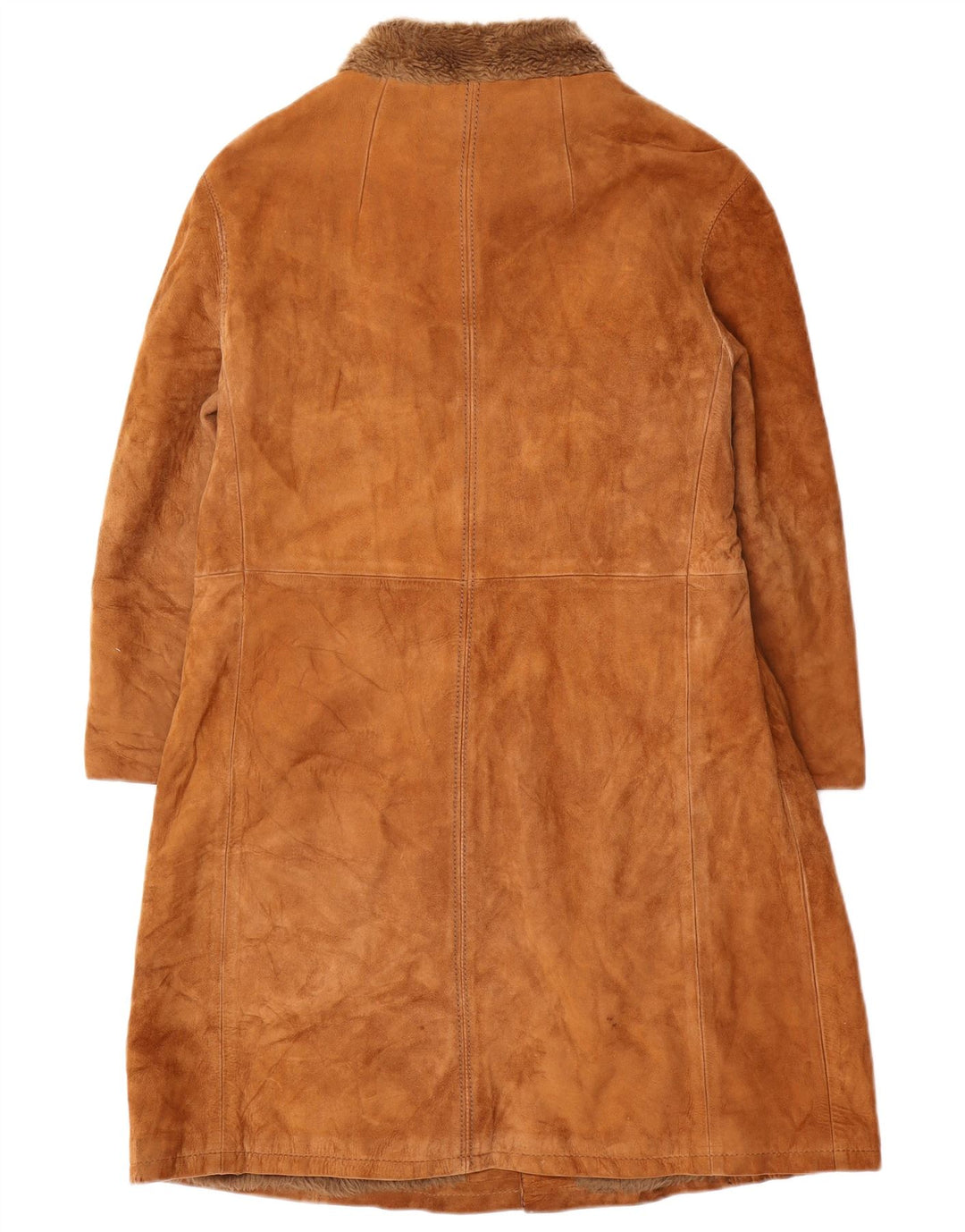 Soprabito vintage in pelle scamosciata da donna UK 10 piccolo marrone