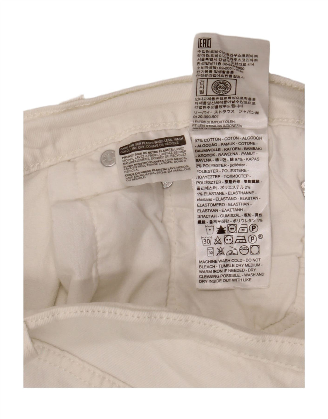 LEVI'S Pantaloncini di jeans 501 da donna W30 Cotone bianco medio