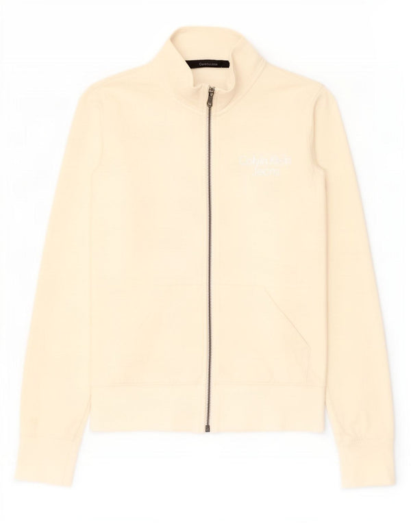 Calvin Klein Jeans Womens Tracksuit Top Jacket UK 12 Medium Off White