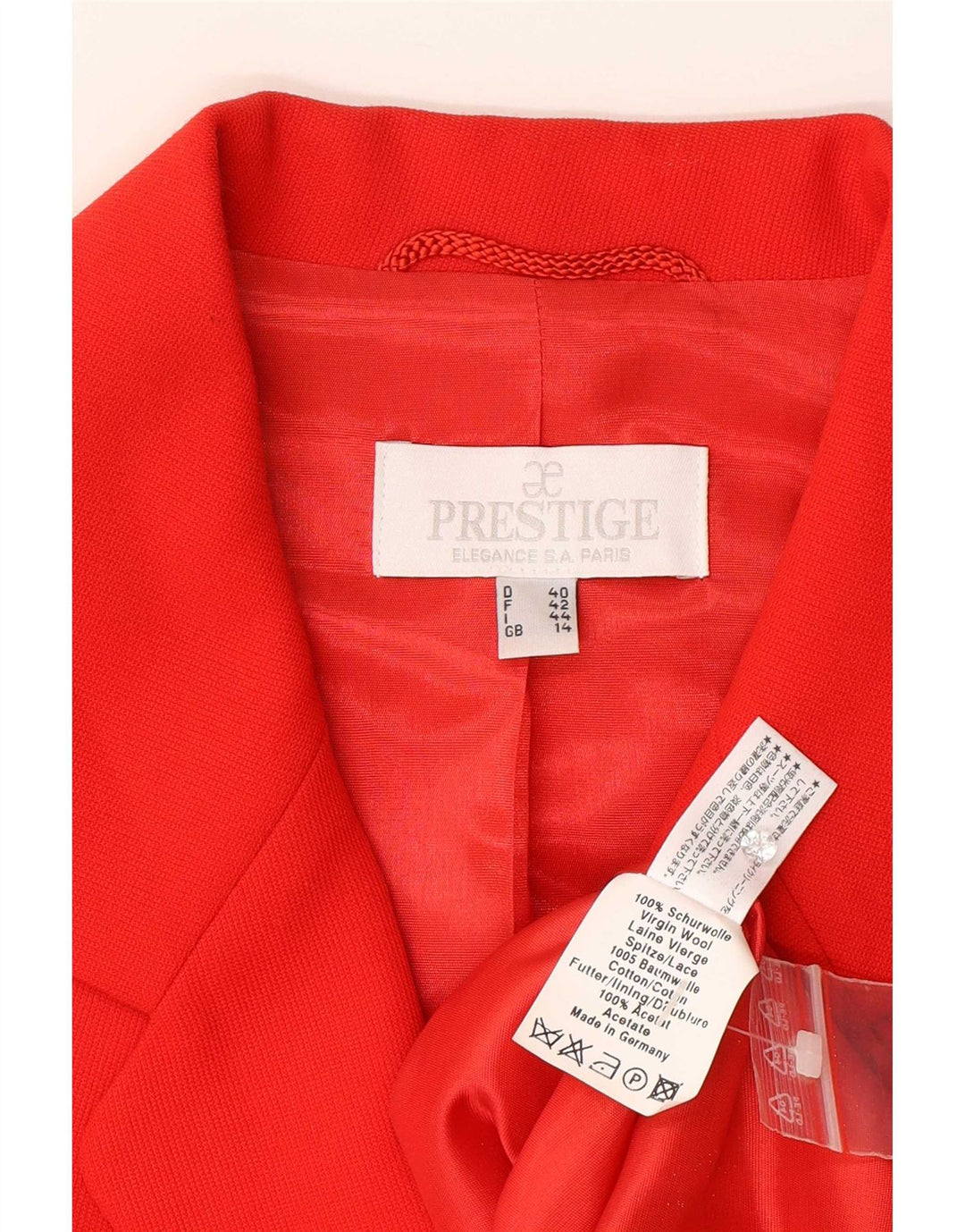 Giacca blazer a 3 bottoni da donna Prestige UK 14 Lana vergine floreale rossa media