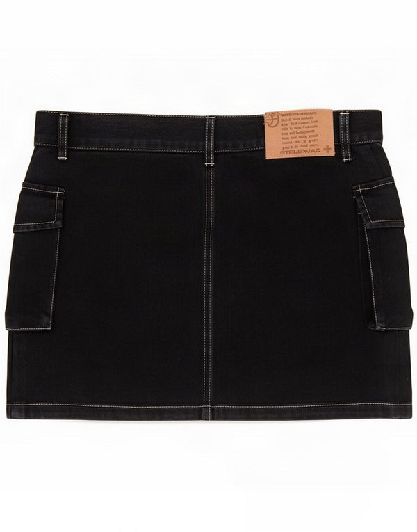 Castelbajac Womens Denim Mini Cargo Skirt IT 40 Small W30 Black Cotton
