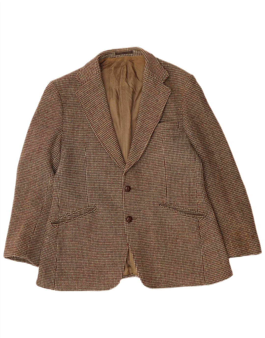 Giacca blazer a 2 bottoni da uomo Harris Tweed UK 38 Lana a quadri marrone medio