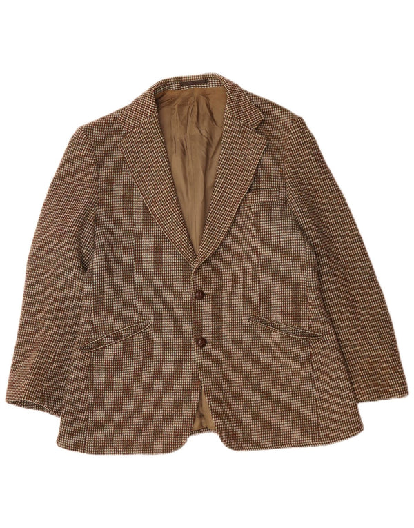 Giacca blazer a 2 bottoni da uomo Harris Tweed UK 38 Lana a quadri marrone medio