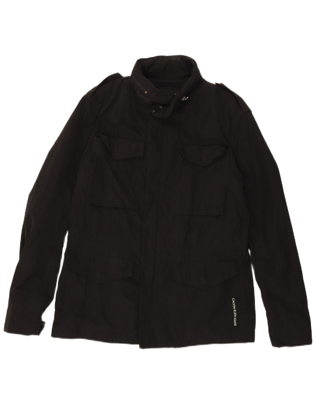 Giacca militare da uomo Calvin Klein Jeans UK 40 grande poliestere nero