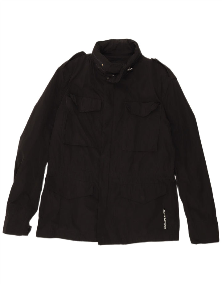 Giacca militare da uomo Calvin Klein Jeans UK 40 grande poliestere nero