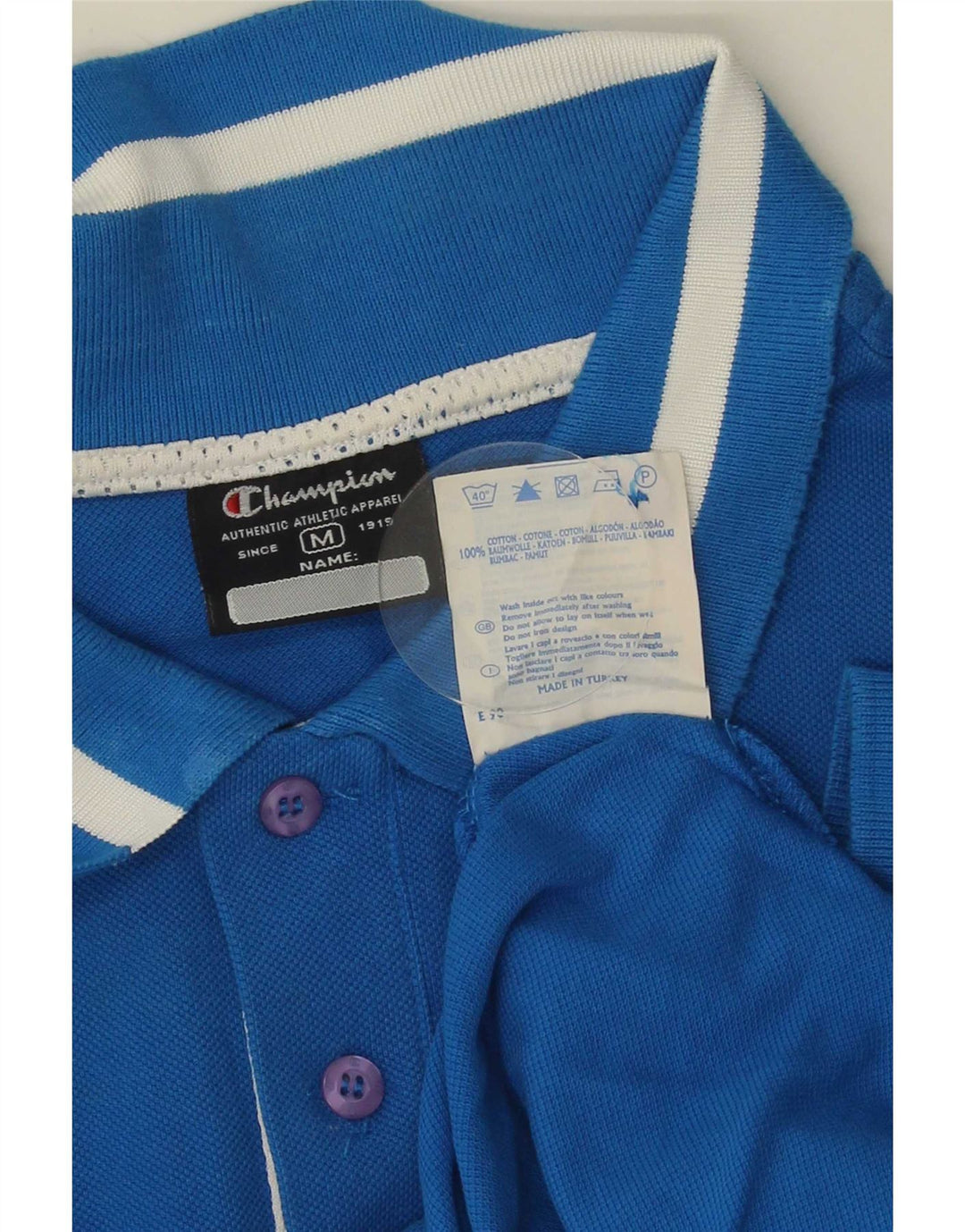 Polo da uomo Champion in cotone a righe blu medio