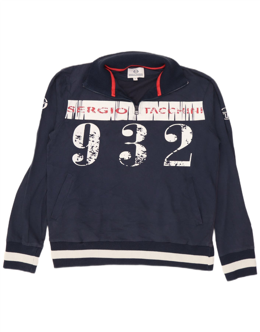 Sergio Tacchini Felpa da uomo con grafica con zip e collo maglione piccolo blu navy