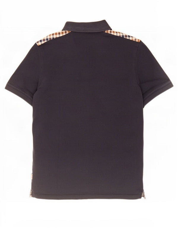 Polo da uomo Aquascutum grande in cotone a quadri blu navy