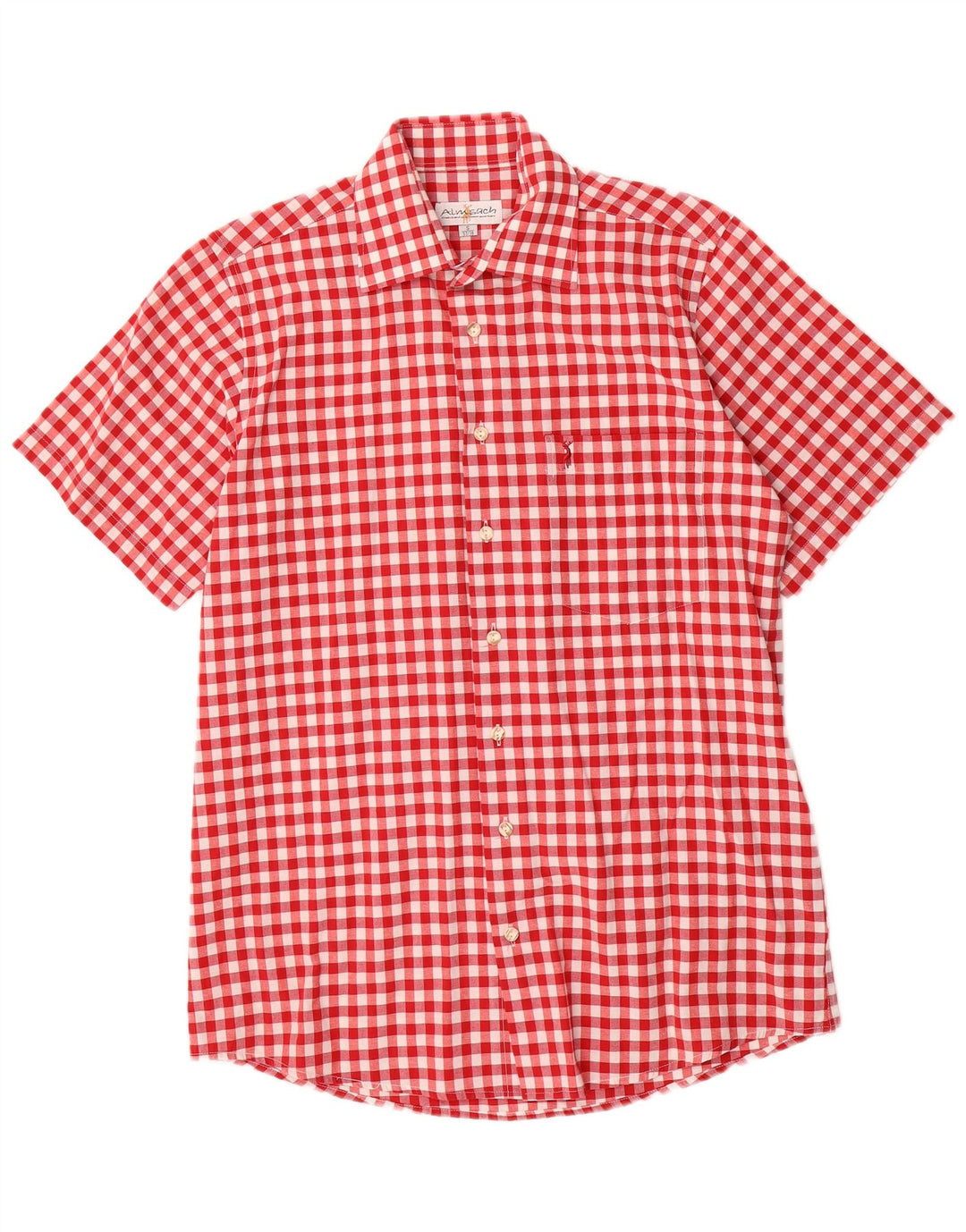 Camicia a maniche corte da uomo Almsach taglia 37/38 piccola in poliestere a quadretti rossi