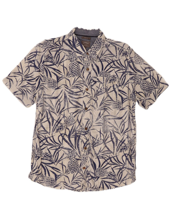 Fat Face Mens Short Sleeve Slim Fit Shirt Large White Floral Cotton