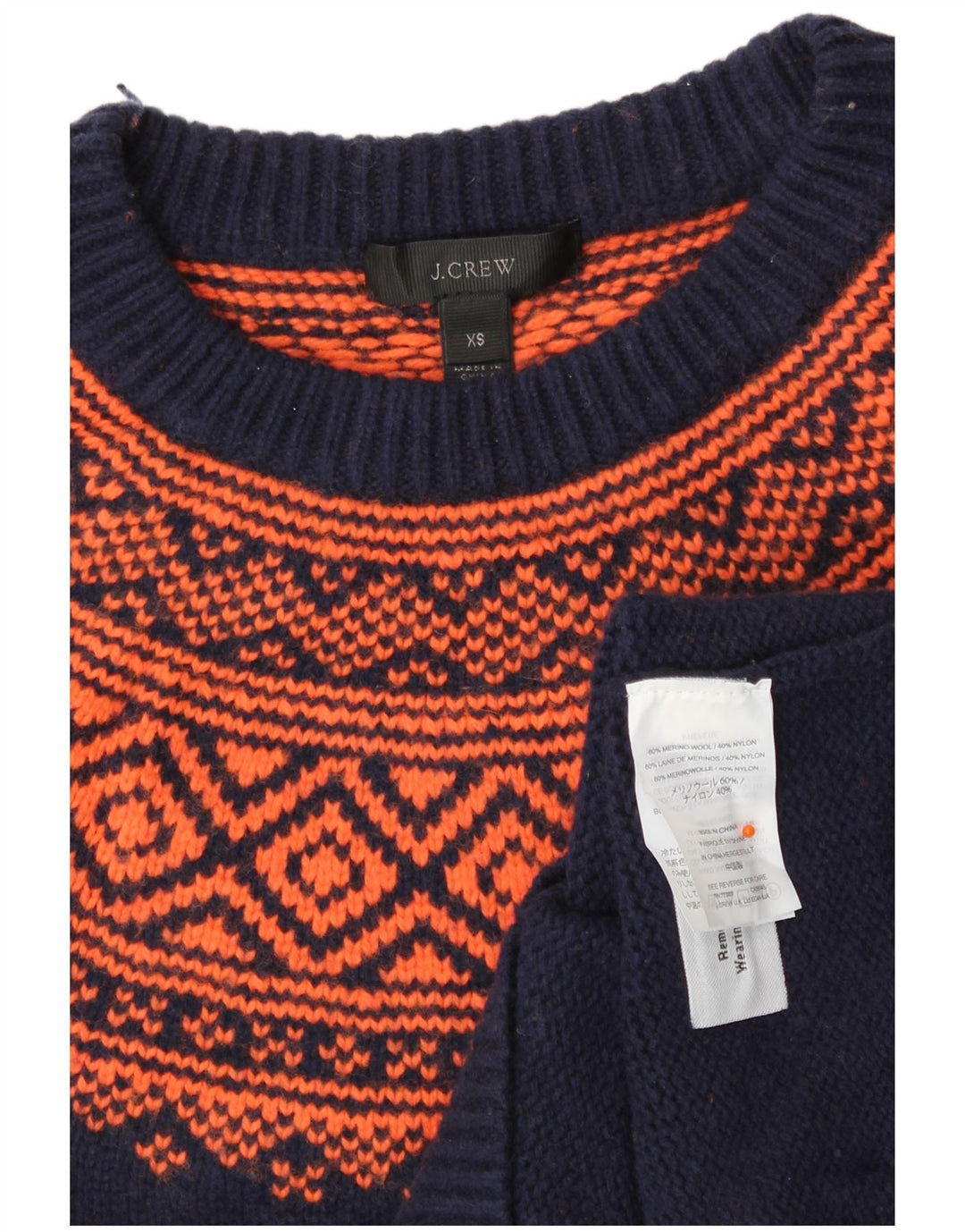 J. CREW Maglione maglione girocollo da donna UK 6 XS Blu navy Fair Isle