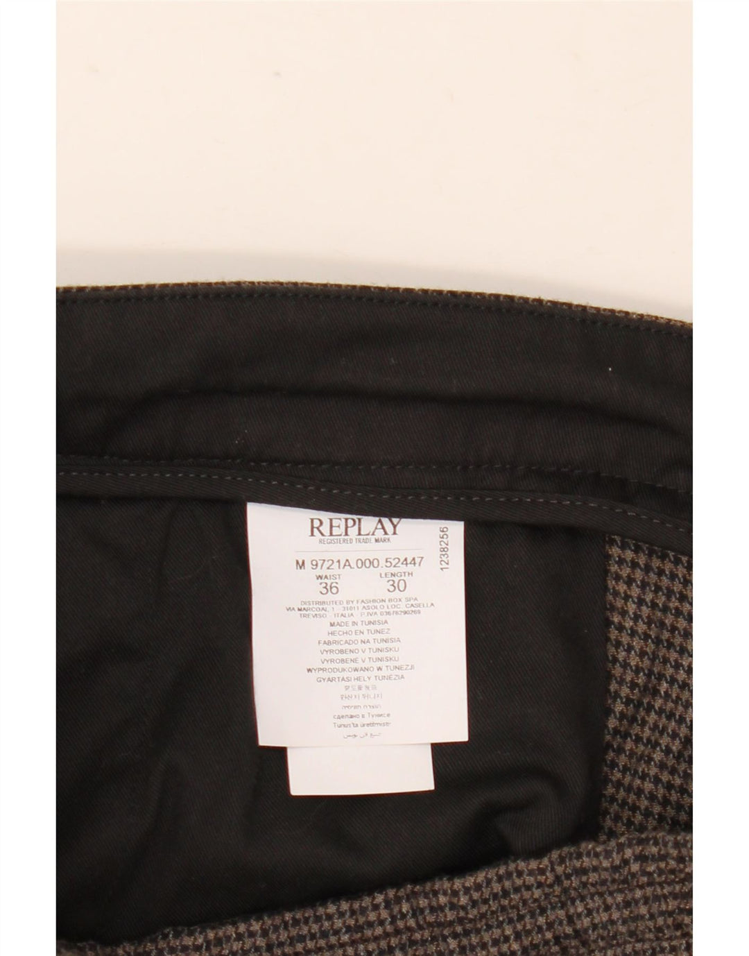 Pantaloni chino dritti da uomo Replay W36 L30 poliestere pied de poule marrone