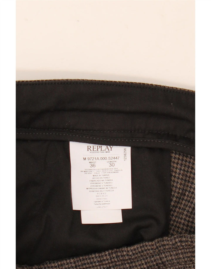 Pantaloni chino dritti da uomo Replay W36 L30 poliestere pied de poule marrone