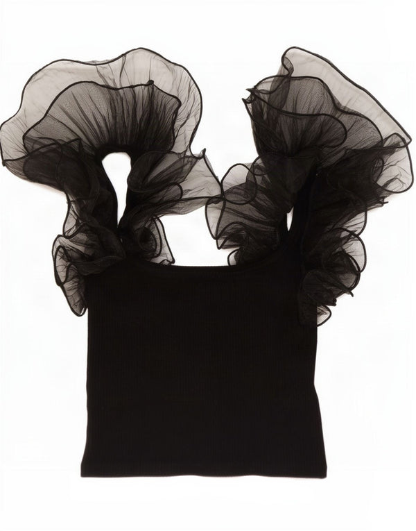 Top corto Zara da donna con volant sul davanti UK 12 medio nero