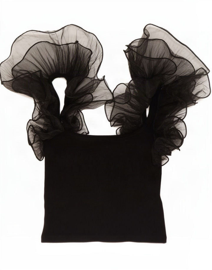 Top corto Zara da donna con volant sul davanti UK 12 medio nero