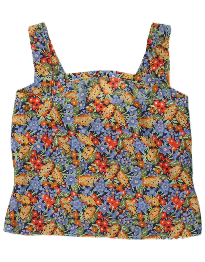 Canottiera vintage da donna UK 10 piccola floreale multicolore
