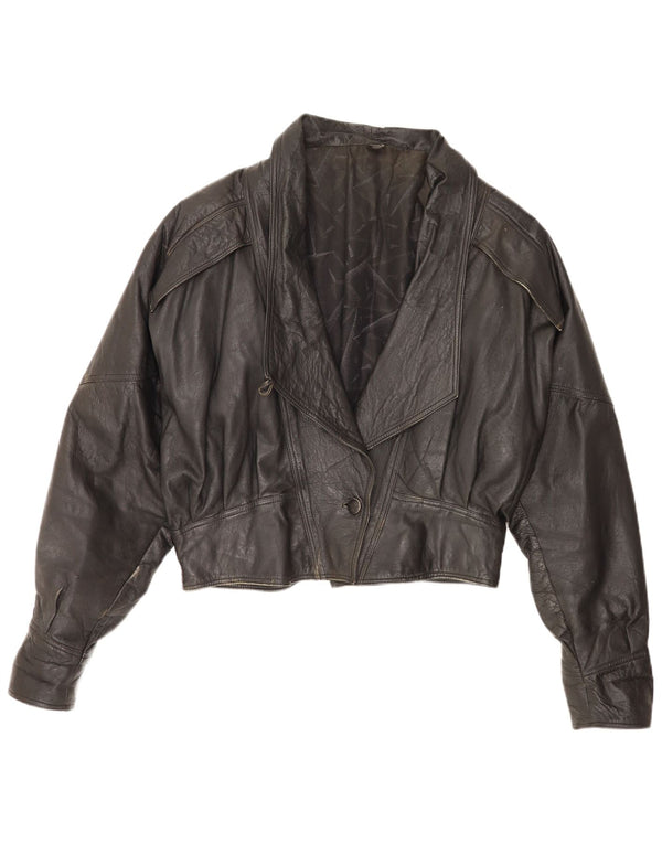 Giacca in pelle oversize corta da donna vintage UK 18 XL in pelle nera