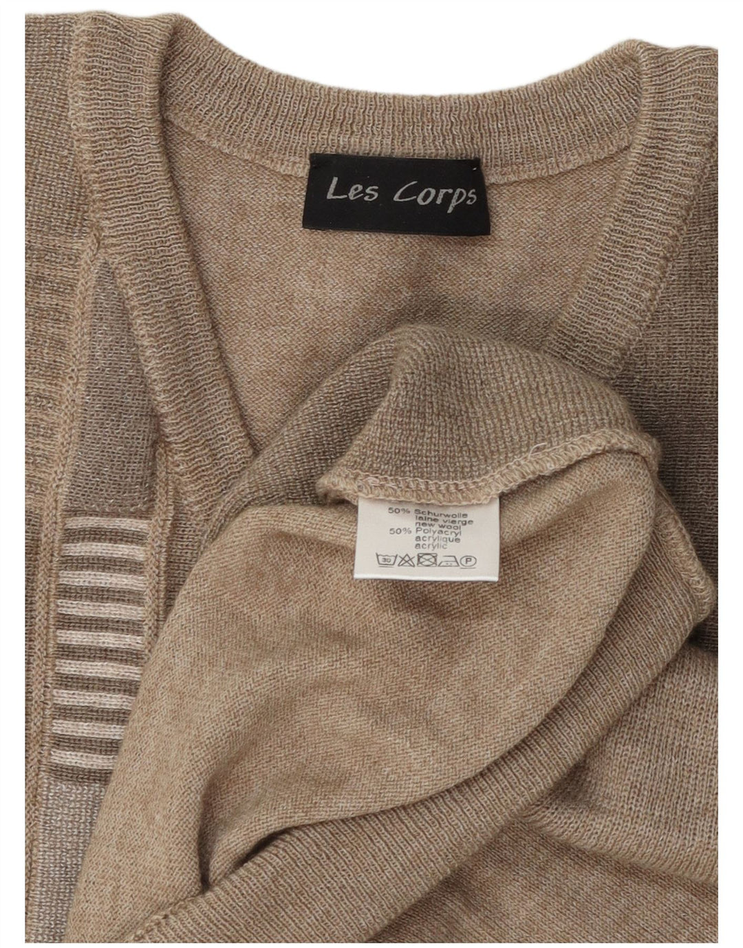 Maglione da uomo con scollo a V Les Corps Lana a righe beige medio