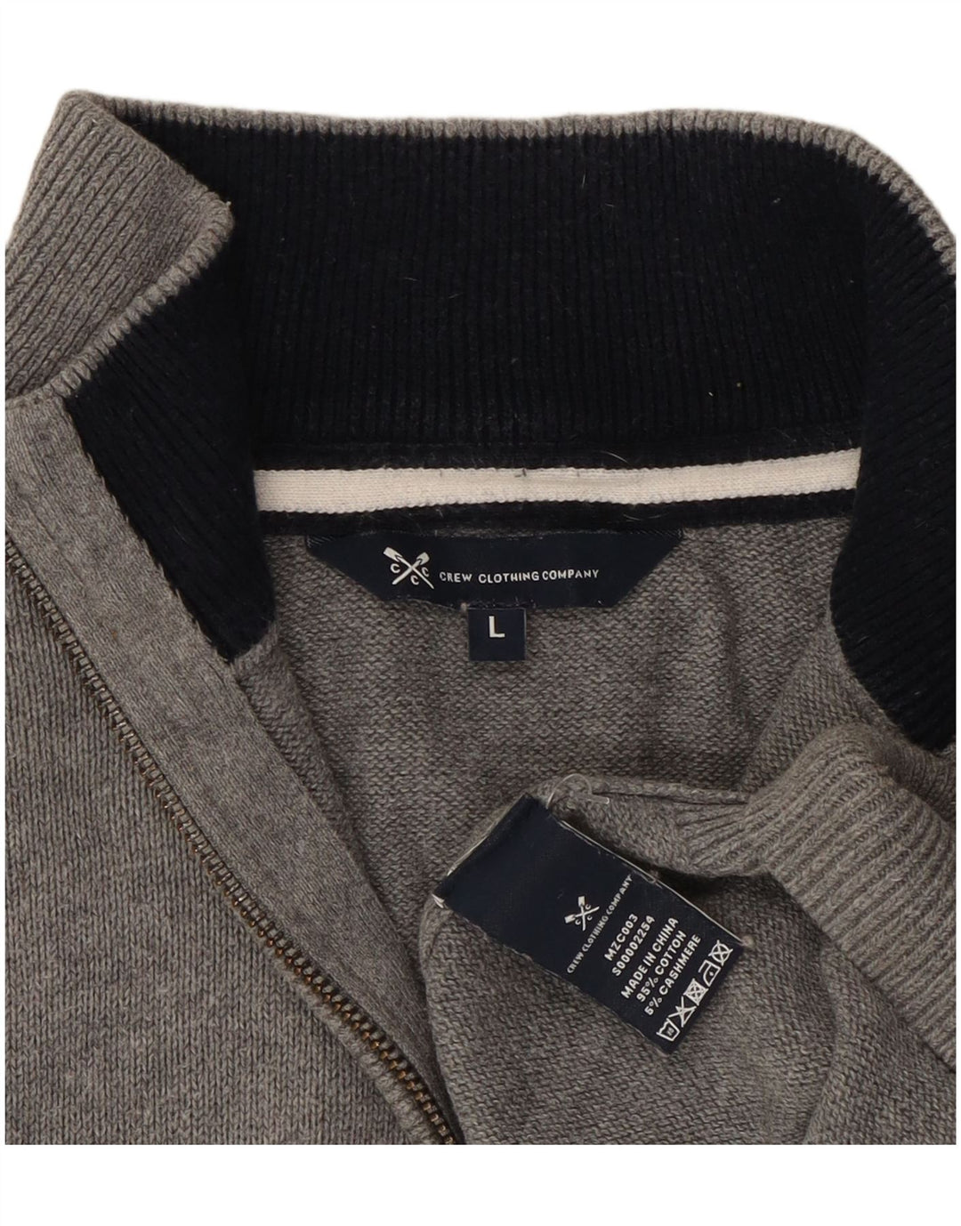 Crew Clothing Maglione da uomo con zip e collo grande in cotone grigio