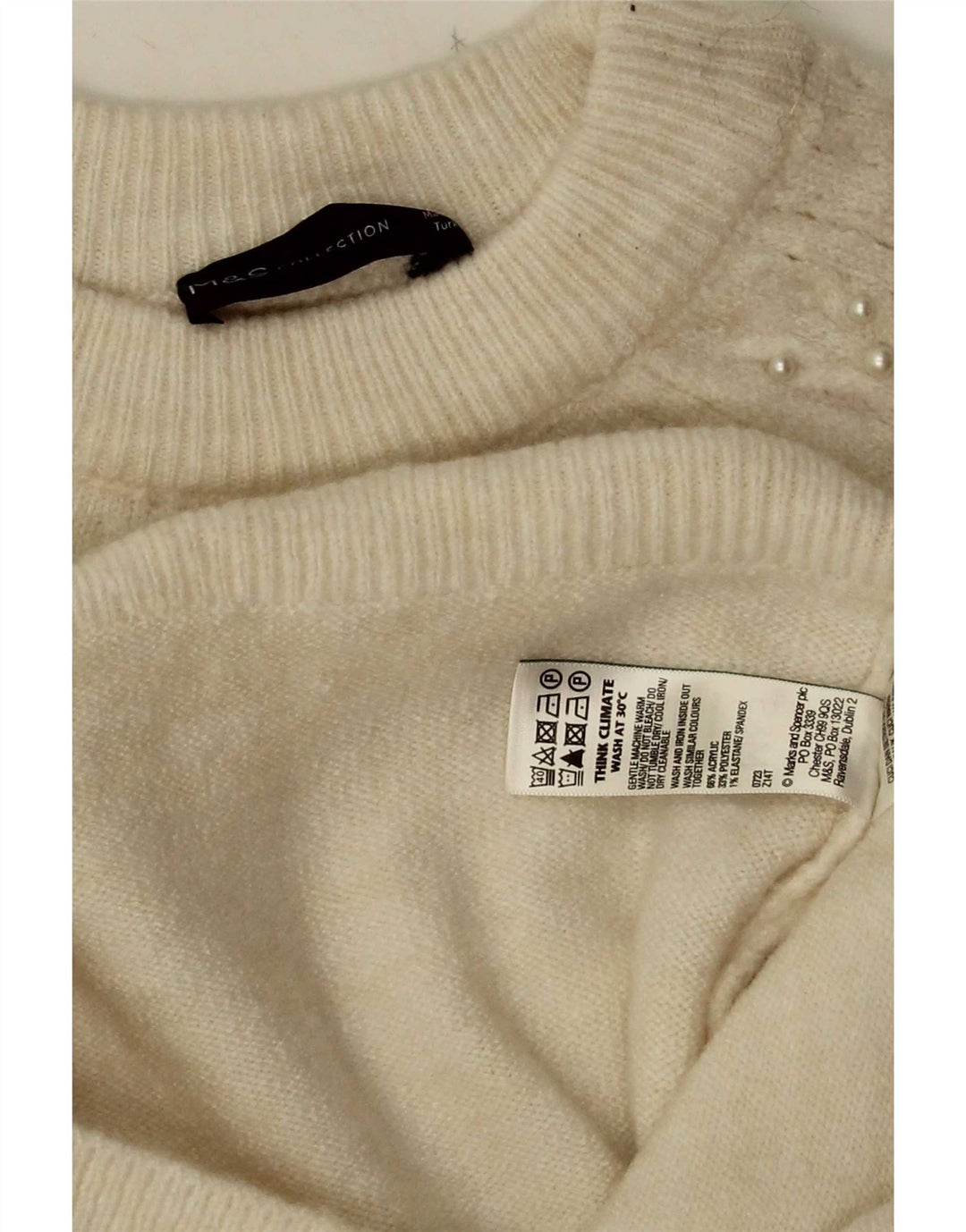 Maglione maglione girocollo da donna Marks & Spencer UK 10 piccolo bianco sporco