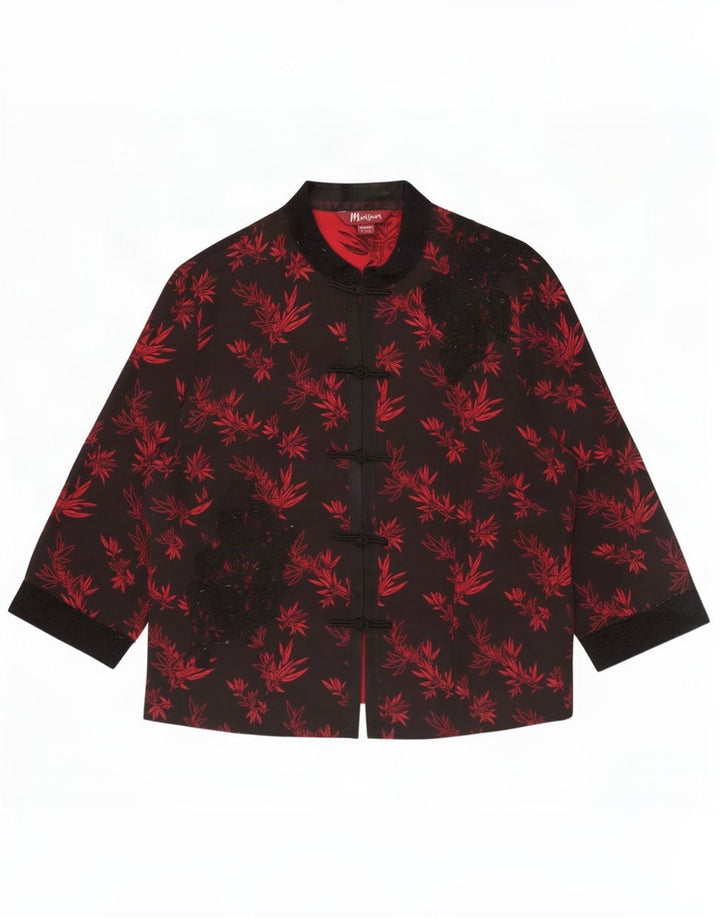 Monsoon Giacca blazer da donna a 5 bottoni UK 16 Grande seta floreale nera