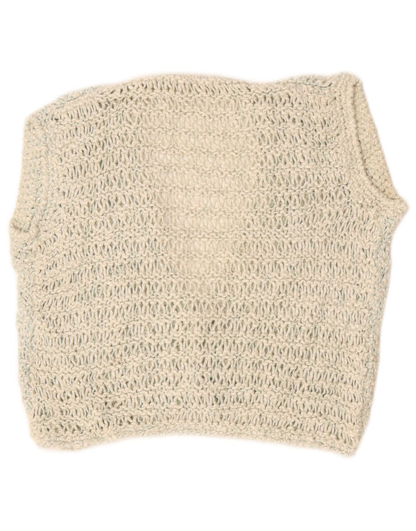 Maglione cardigan trasparente da donna vintage UK 16 grande bianco sporco chiazzato