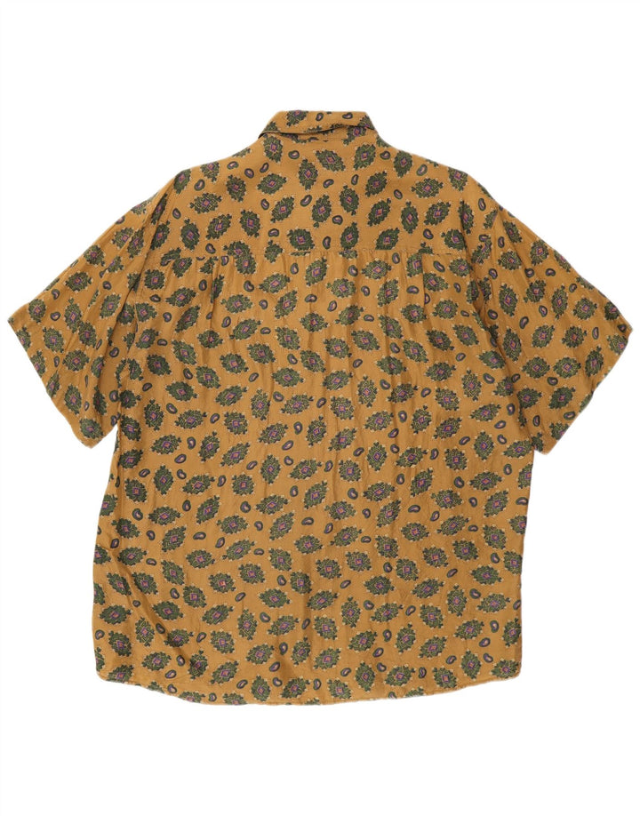 Camicia vintage da uomo a maniche corte in seta geometrica beige medio