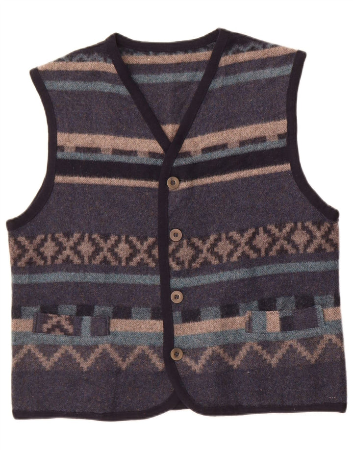 Gilet vintage da uomo in lana Fair Isle blu medio