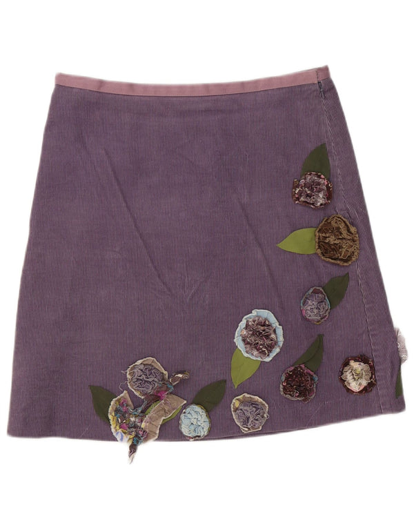 Gonna in velluto a coste da donna Boden UK 12 media W32 viola floreale