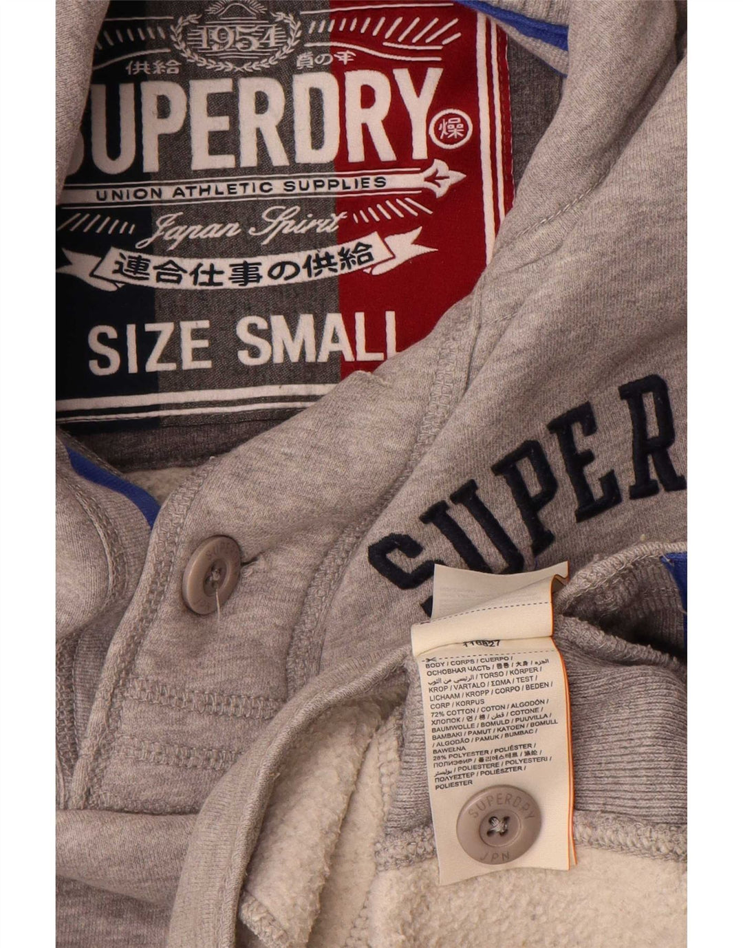 Felpa da uomo con collo con bottoni grafici Superdry, maglione piccolo in cotone grigio