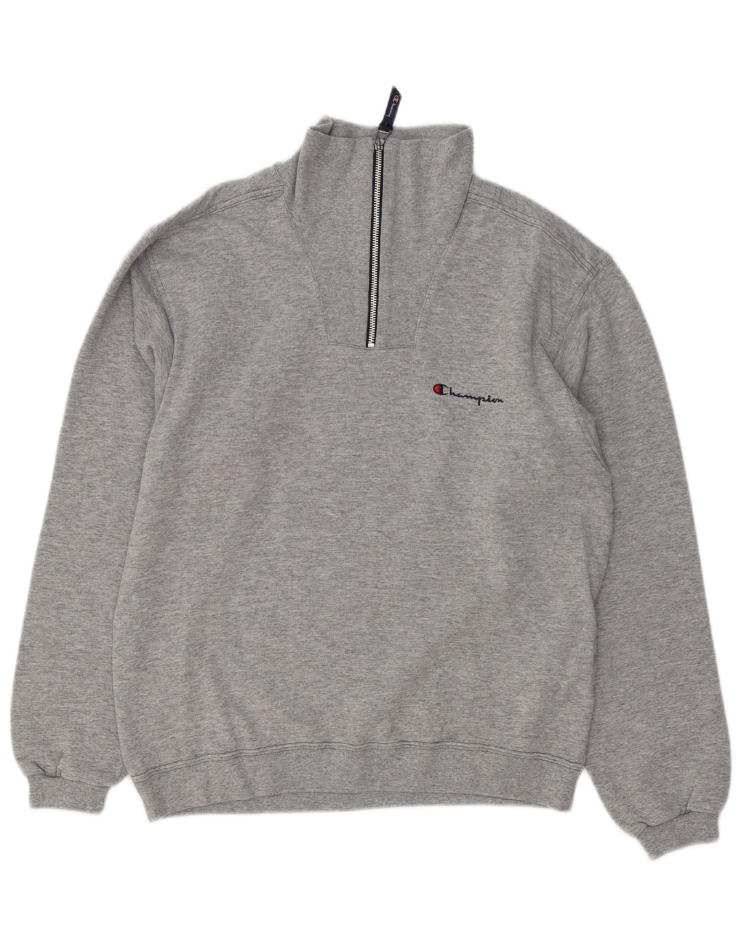 Felpa Champion da uomo con collo con zip, maglione piccolo, cotone chiazzato grigio