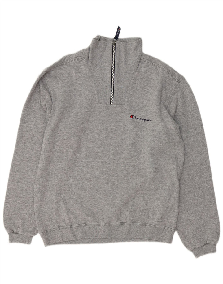 Felpa Champion da uomo con collo con zip, maglione piccolo, cotone chiazzato grigio