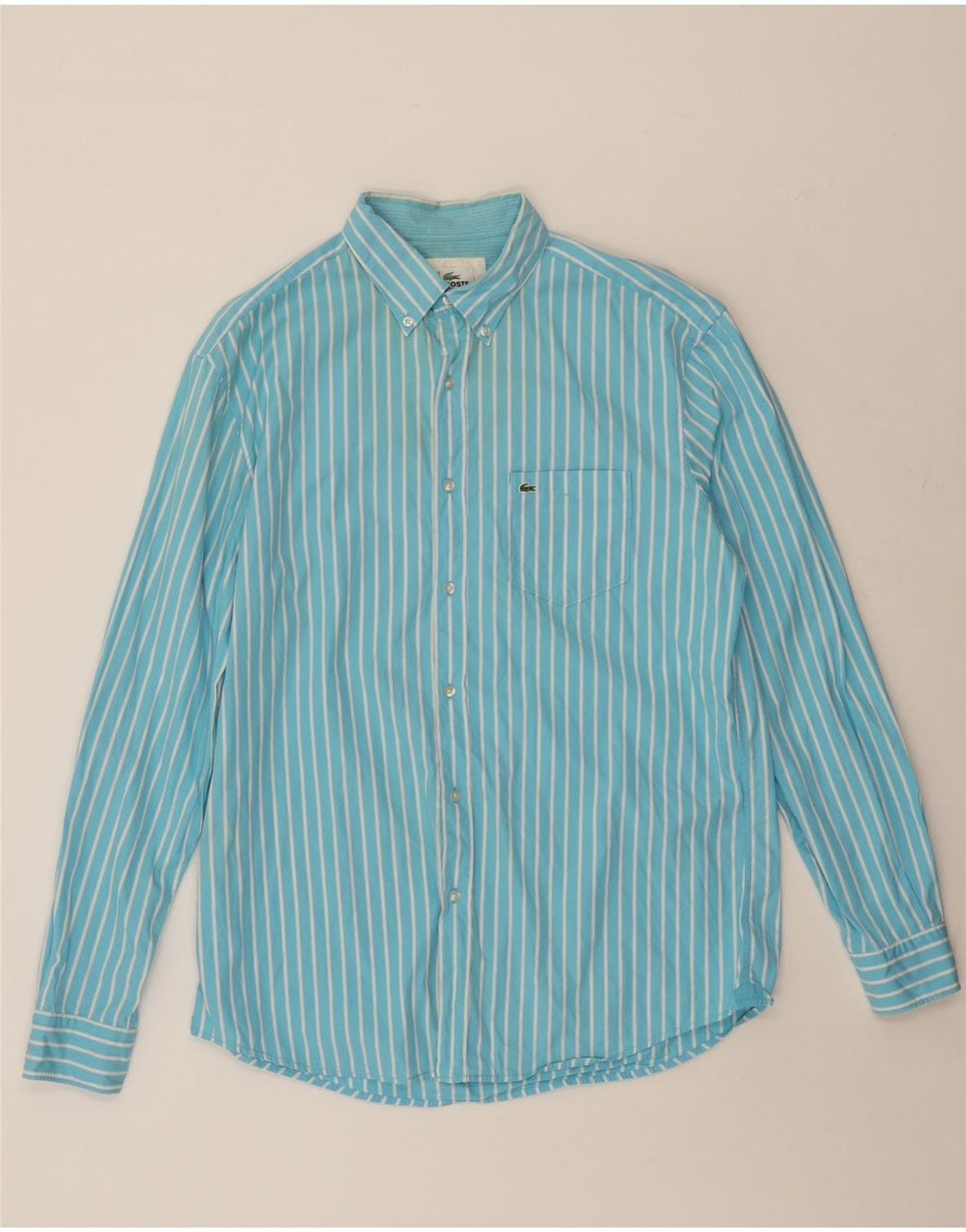 Camicia LACOSTE vestibilità regolare da uomo taglia 42 grande cotone a righe blu