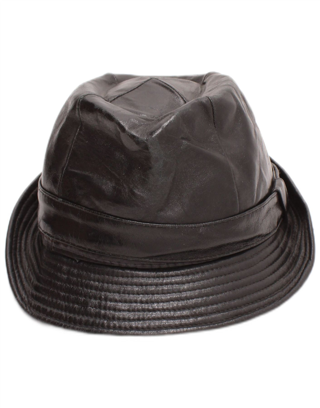 Cappello Fedora in pelle da uomo vintage medio nero