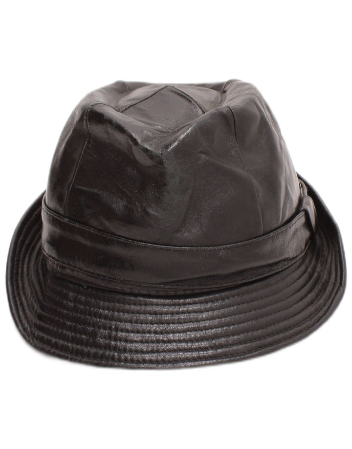 Cappello Fedora in pelle da uomo vintage medio nero