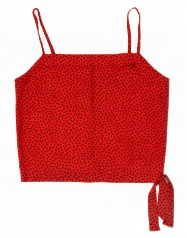 Canottiera corta vintage da donna UK 12 media rossa maculata