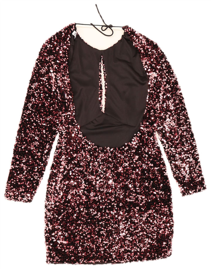 Abito tubino a maniche lunghe da donna Zara UK 8 piccolo poliestere rosa
