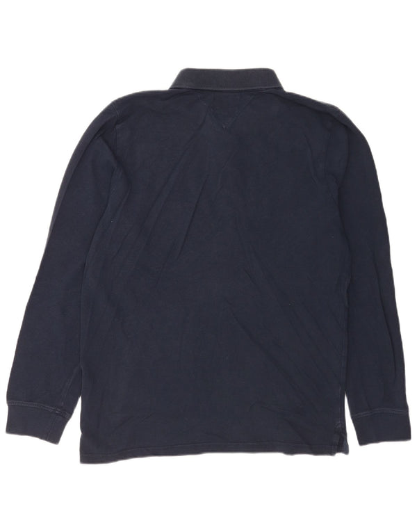 Polo da uomo a maniche lunghe Tommy Hilfiger in cotone blu navy medio