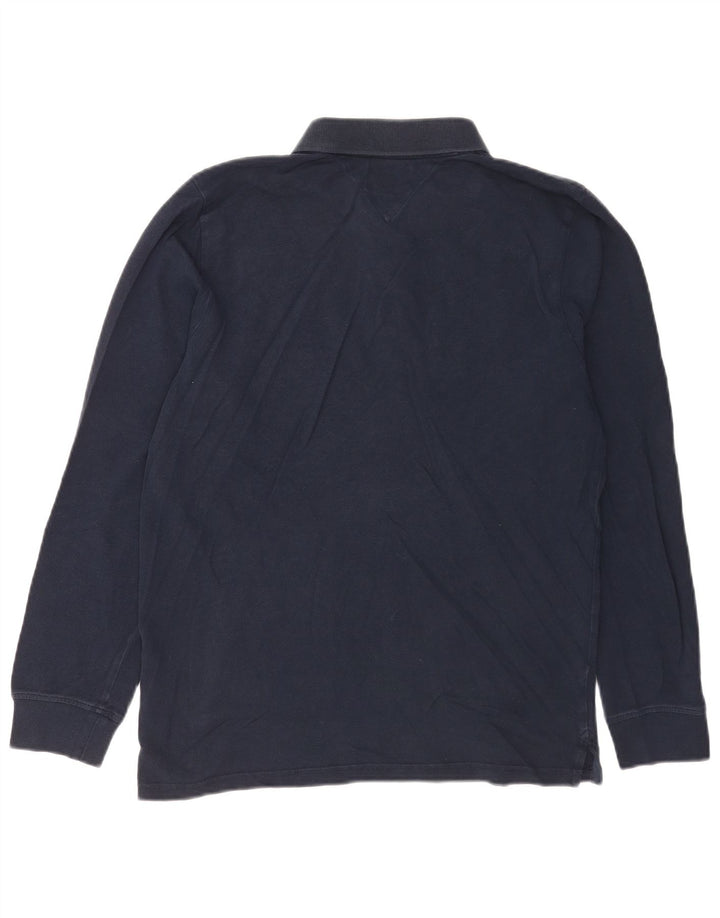 Polo da uomo a maniche lunghe Tommy Hilfiger in cotone blu navy medio