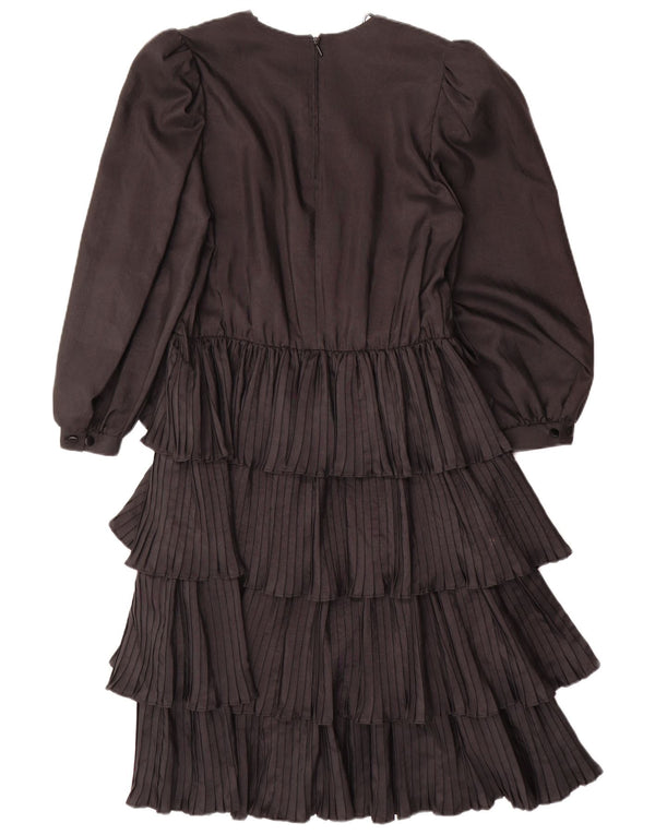 Abito a strati a maniche lunghe da donna VINTAGE EU 36 piccolo poliestere nero