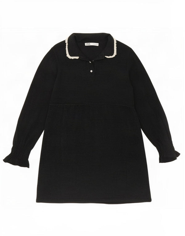 Abito a trapezio a maniche lunghe da donna Zara UK 14 grande poliestere nero